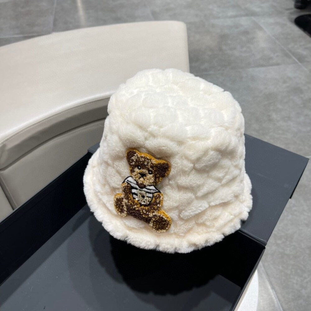 Dior Teddy Bear Embroidered White Faux Fur Bucket Hat - Picture 8 of 8